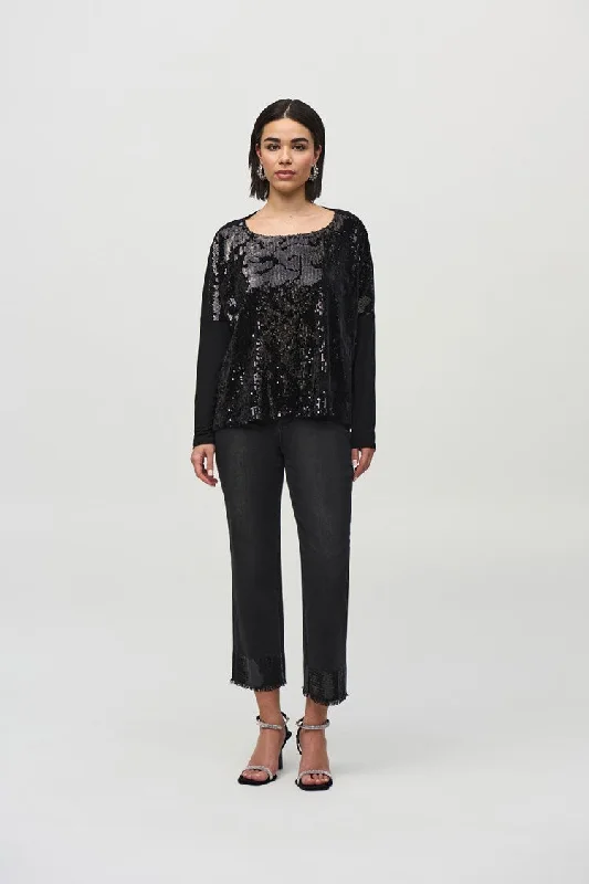 Exclusive Online Offer Joseph Ribkoff Black Sequined Velvet Boxy Top