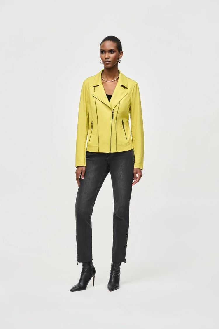 Can't Miss Joseph Ribkoff Wasabi Foiled Knit Moto Jacket